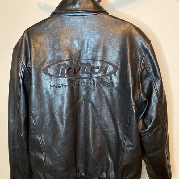 ❤️Sold Rev Tech Mens Black Quality Leather Bomber Moto Jacket Logo Size XXLT - Picture 9 of 12